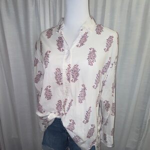 J. Crew White Button Down with Floral Pattern